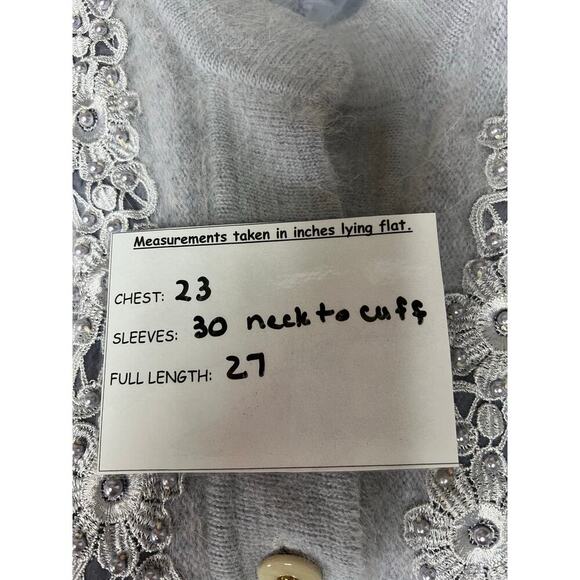 Beldini Vintage Gray Angora Beaded Sweater Cardigan Medium - Picture 14 of 16